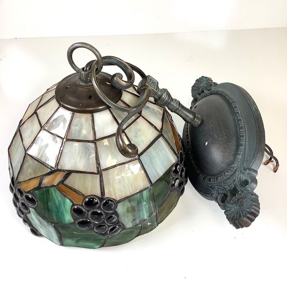 Stained Glass Hanging Electric Wall Sconce Grapes Metal Bracket Deco Mission - Picture 10 of 11